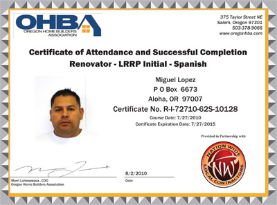 Drywall services, Portland Drywall Contractor, Super Drywall LLC Certification